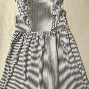 H&M Blue/White Striped Girls Short Dress Flared Sleeves Size 8/10